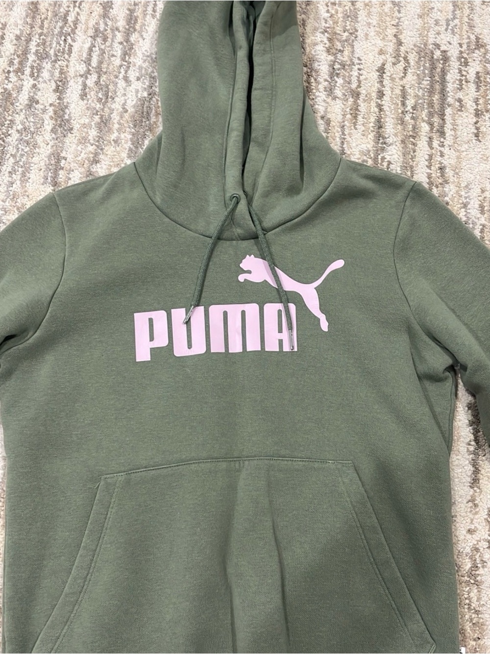 Puma Olive Green Hoodie with Pink Logo